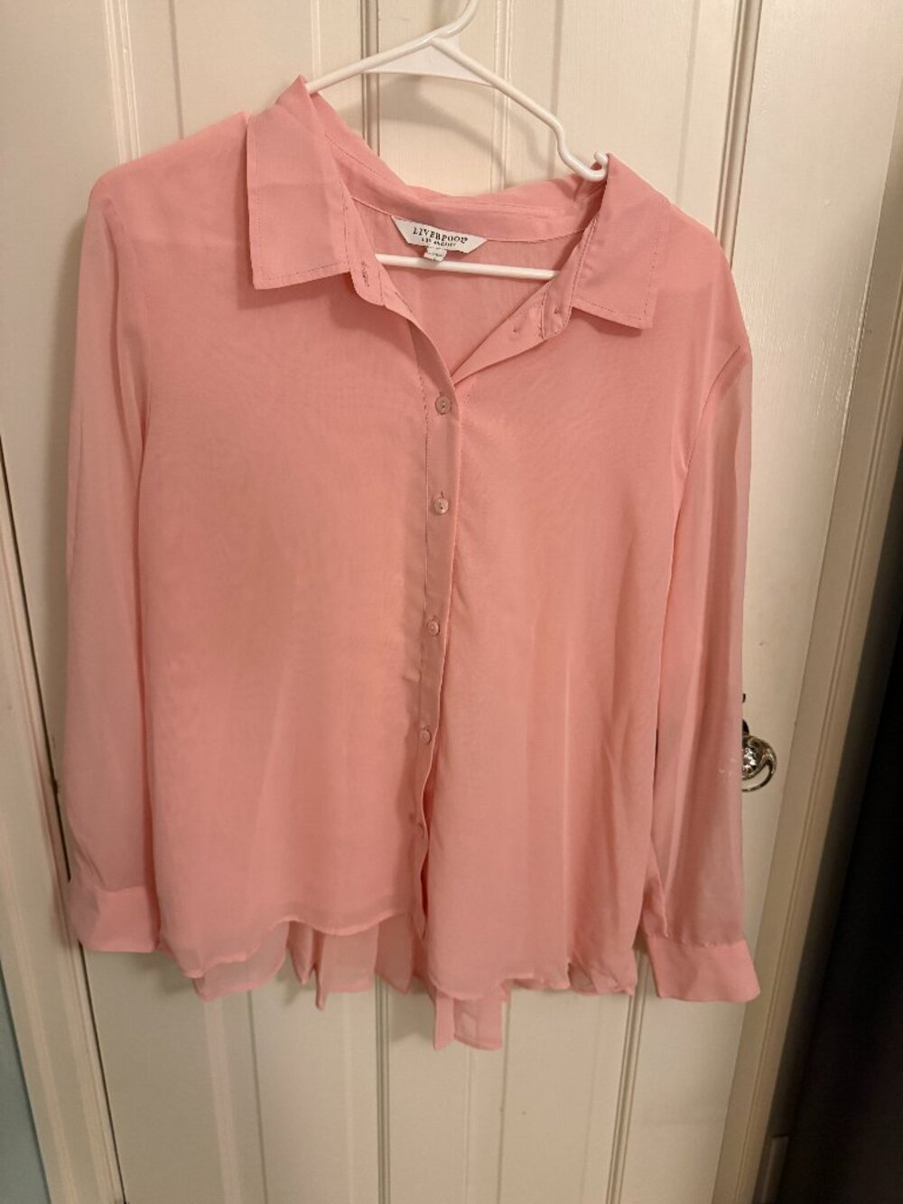 Liverpool Soft Pink Chiffon Blouse with Pleated Back – Women’s XL – NWT